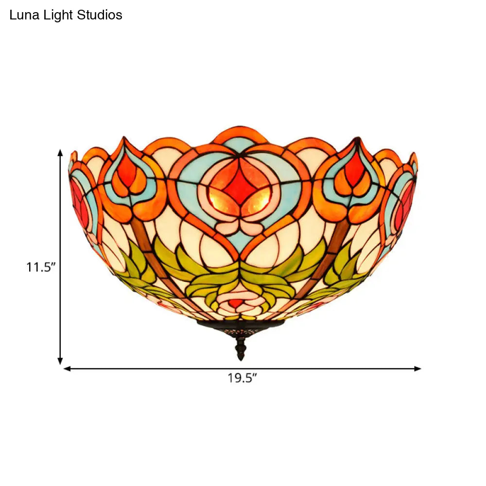 DecorBites™ DecorBites™ Victorian Glass Ceiling Flush Mount Light Fixture - Bowl Cut, 2/3/5 Heads, White/Green, 12"/16"/19.5" Wide