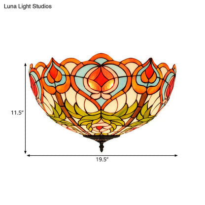 DecorBites™ DecorBites™ Victorian Glass Ceiling Flush Mount Light Fixture - Bowl Cut, 2/3/5 Heads, White/Green, 12"/16"/19.5" Wide