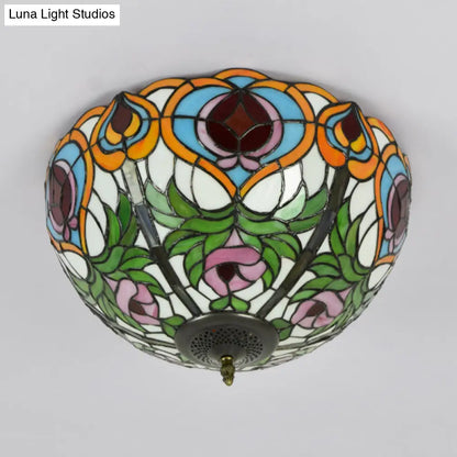 DecorBites™ DecorBites™ Victorian Glass Ceiling Flush Mount Light Fixture - Bowl Cut, 2/3/5 Heads, White/Green, 12"/16"/19.5" Wide
