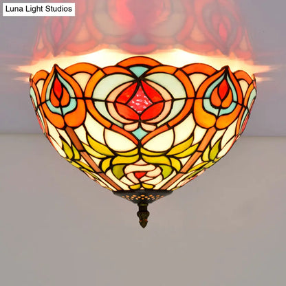 DecorBites™ DecorBites™ Victorian Glass Ceiling Flush Mount Light Fixture - Bowl Cut, 2/3/5 Heads, White/Green, 12"/16"/19.5" Wide