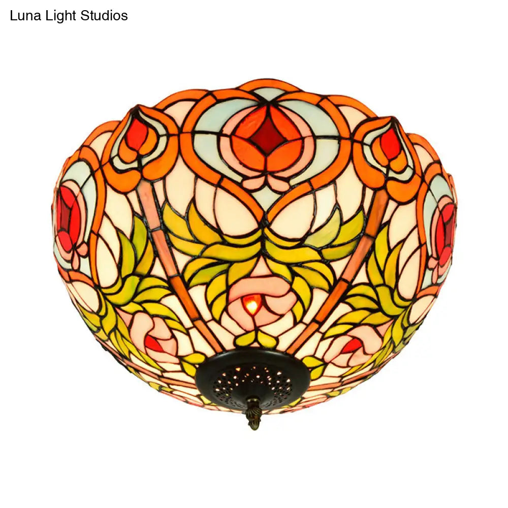 DecorBites™ DecorBites™ Victorian Glass Ceiling Flush Mount Light Fixture - Bowl Cut, 2/3/5 Heads, White/Green, 12"/16"/19.5" Wide