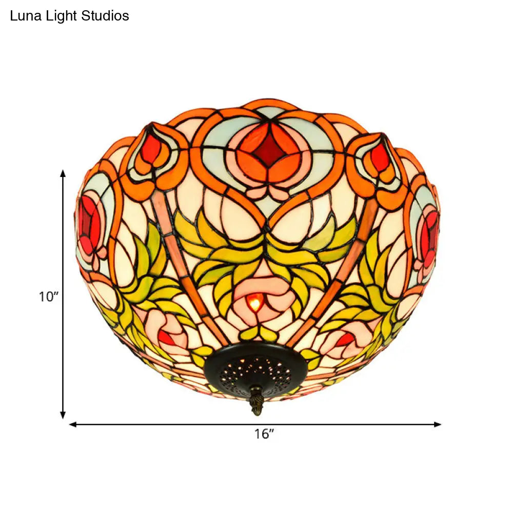 DecorBites™ DecorBites™ Victorian Glass Ceiling Flush Mount Light Fixture - Bowl Cut, 2/3/5 Heads, White/Green, 12"/16"/19.5" Wide