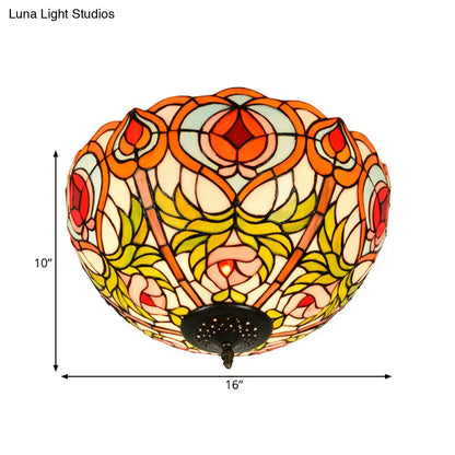 DecorBites™ DecorBites™ Victorian Glass Ceiling Flush Mount Light Fixture - Bowl Cut, 2/3/5 Heads, White/Green, 12"/16"/19.5" Wide