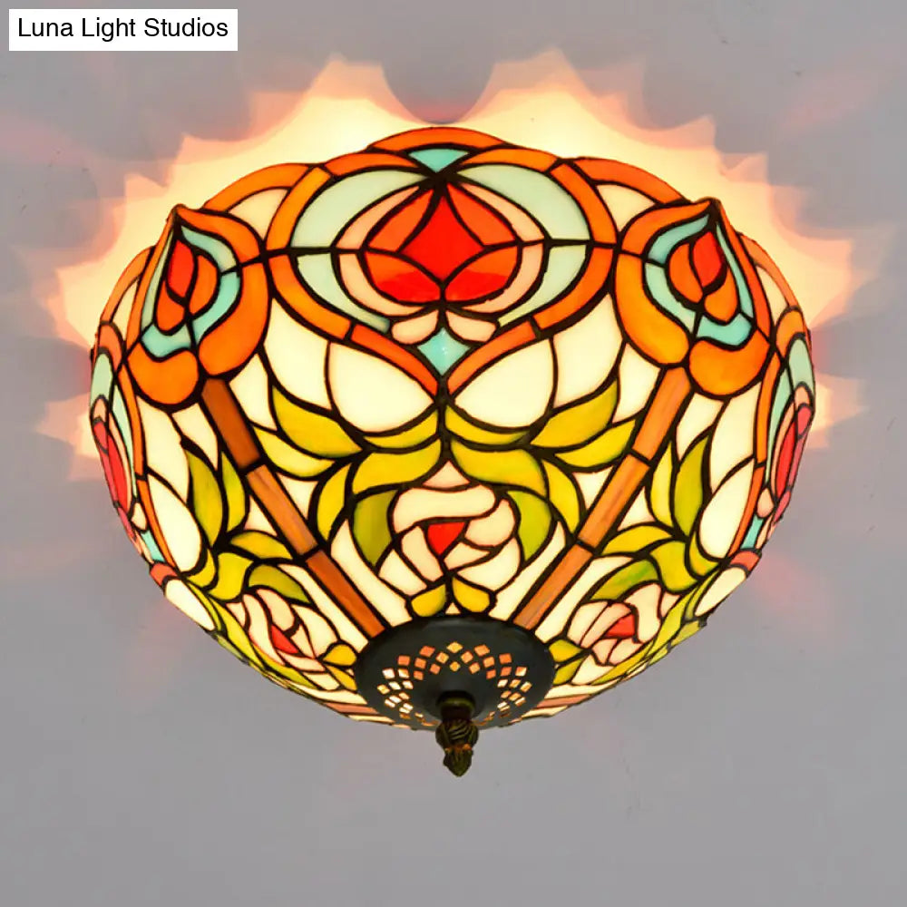 DecorBites™ DecorBites™ Victorian Glass Ceiling Flush Mount Light Fixture - Bowl Cut, 2/3/5 Heads, White/Green, 12"/16"/19.5" Wide