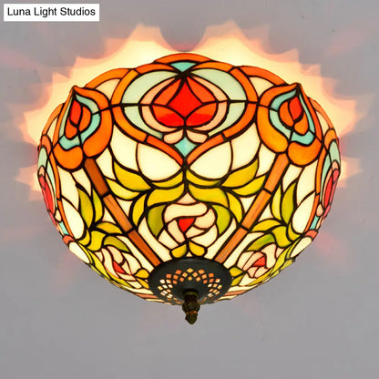 DecorBites™ DecorBites™ Victorian Glass Ceiling Flush Mount Light Fixture - Bowl Cut, 2/3/5 Heads, White/Green, 12"/16"/19.5" Wide