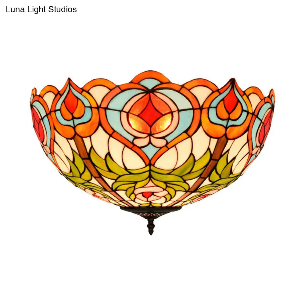 DecorBites™ DecorBites™ Victorian Glass Ceiling Flush Mount Light Fixture - Bowl Cut, 2/3/5 Heads, White/Green, 12"/16"/19.5" Wide