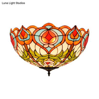 DecorBites™ DecorBites™ Victorian Glass Ceiling Flush Mount Light Fixture - Bowl Cut, 2/3/5 Heads, White/Green, 12"/16"/19.5" Wide