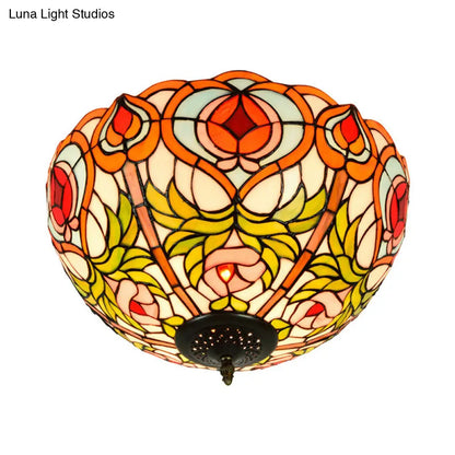 DecorBites™ DecorBites™ Victorian Glass Ceiling Flush Mount Light Fixture - Bowl Cut, 2/3/5 Heads, White/Green, 12"/16"/19.5" Wide