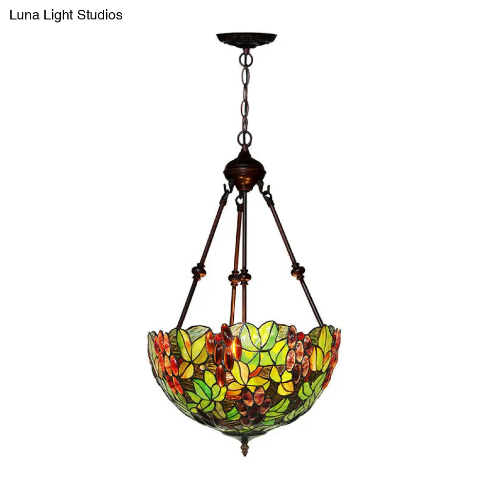 Victorian Green Ceiling Pendant Chandelier with Stained Glass Shade - 2/3 Lights