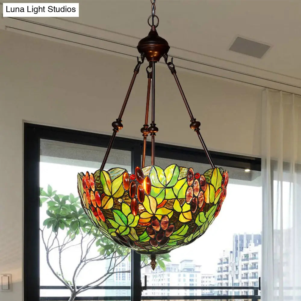 Victorian Green Ceiling Pendant Chandelier with Stained Glass Shade - 2/3 Lights