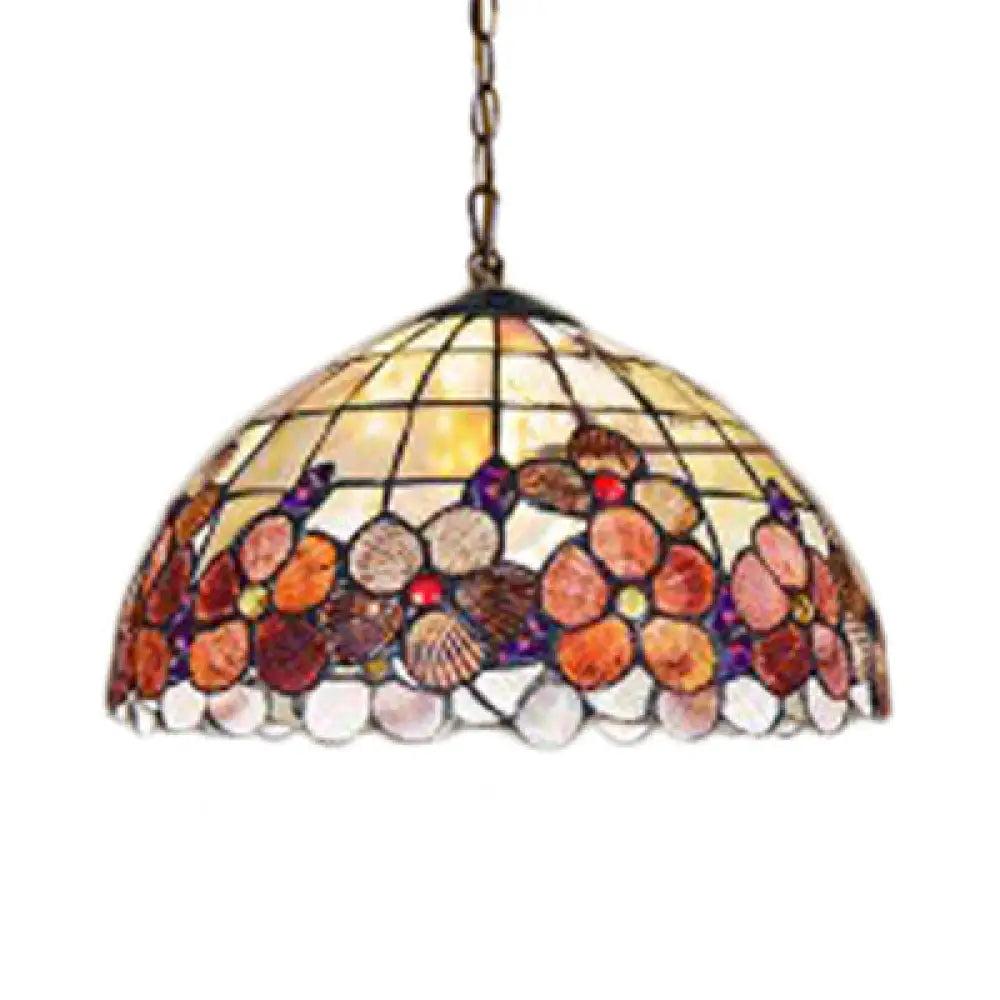 Victorian Handcrafted Art Glass Hanging Bowl Lamp - 3 Heads, 12"/14'/16" Wide - Black Pendant Light with Adjustable Chain