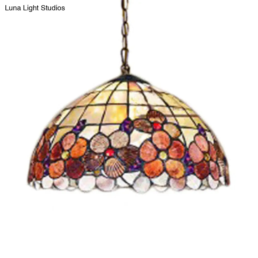 Victorian Handcrafted Art Glass Hanging Bowl Lamp - 3 Heads, 12"/14'/16" Wide - Black Pendant Light with Adjustable Chain