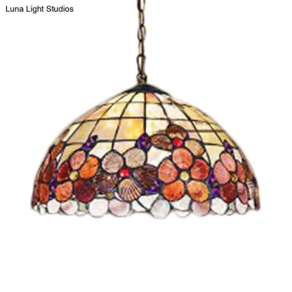 Victorian Handcrafted Art Glass Hanging Bowl Lamp - 3 Heads, 12"/14'/16" Wide - Black Pendant Light with Adjustable Chain