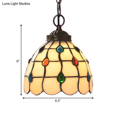 Victorian Lattice Dome 1-Light Hanging Lamp Kit - White Glass Copper Suspension Light with Gem Pattern