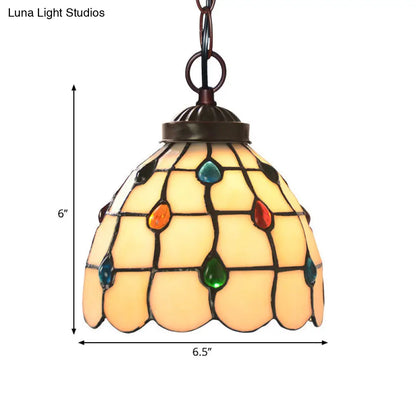 Victorian Lattice Dome 1-Light Hanging Lamp Kit - White Glass Copper Suspension Light with Gem Pattern