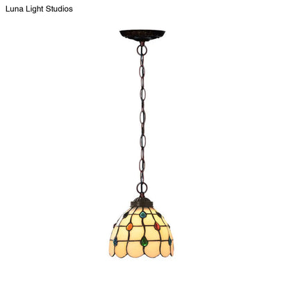 Victorian Lattice Dome 1-Light Hanging Lamp Kit - White Glass Copper Suspension Light with Gem Pattern