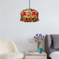 Victorian Red Stained Glass Drum Hanging Lamp Pendant Light Kit - Set of 3 Bulbs, Perfect for Living Room