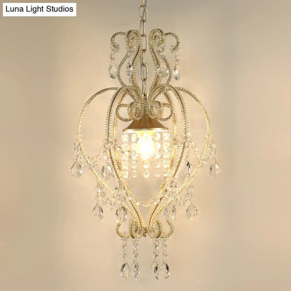 Victorian Scroll Pendant Lamp with Crystal Accent - Single Golden Ceiling Light