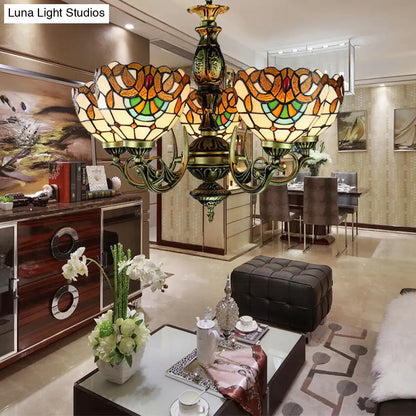 Victorian Stained Glass 5-Light Pendant Chandelier with Height Adjustment