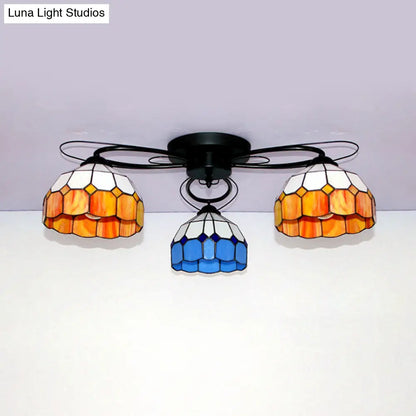 DecorBites™ DecorBites™ Victorian Stained Glass Ceiling Fixture - Dome Shape, Black Flush Mount with 3 Lights