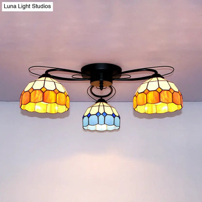 DecorBites™ DecorBites™ Victorian Stained Glass Ceiling Fixture - Dome Shape, Black Flush Mount with 3 Lights
