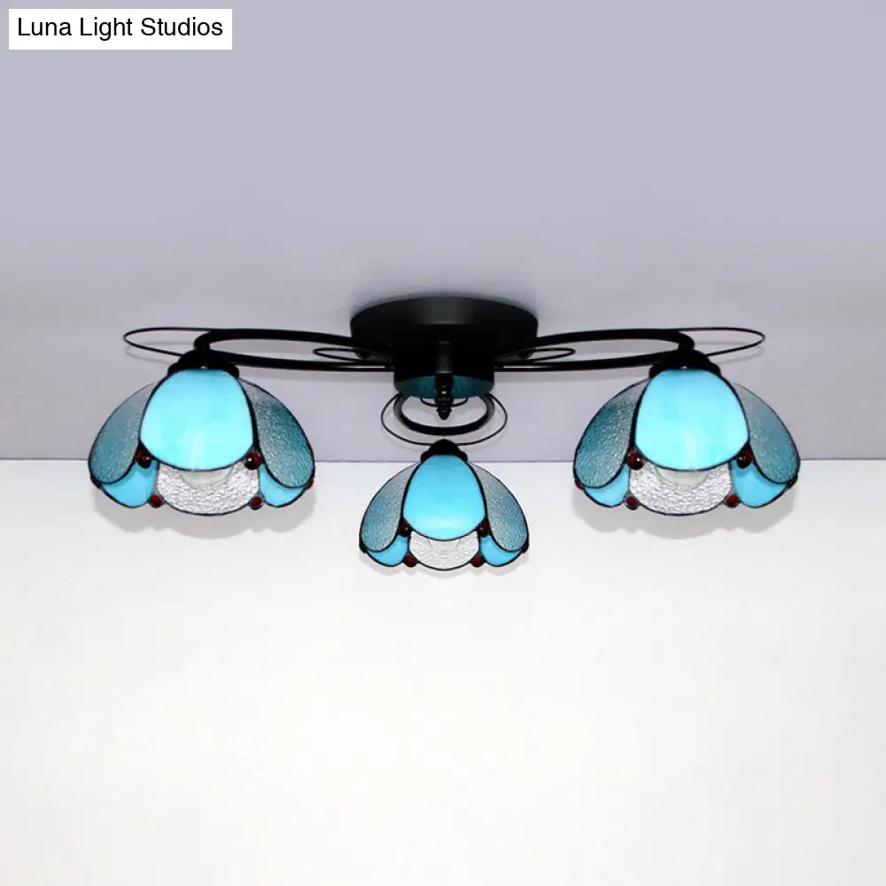 DecorBites™ DecorBites™ Victorian Stained Glass Ceiling Fixture - Dome Shape, Black Flush Mount with 3 Lights