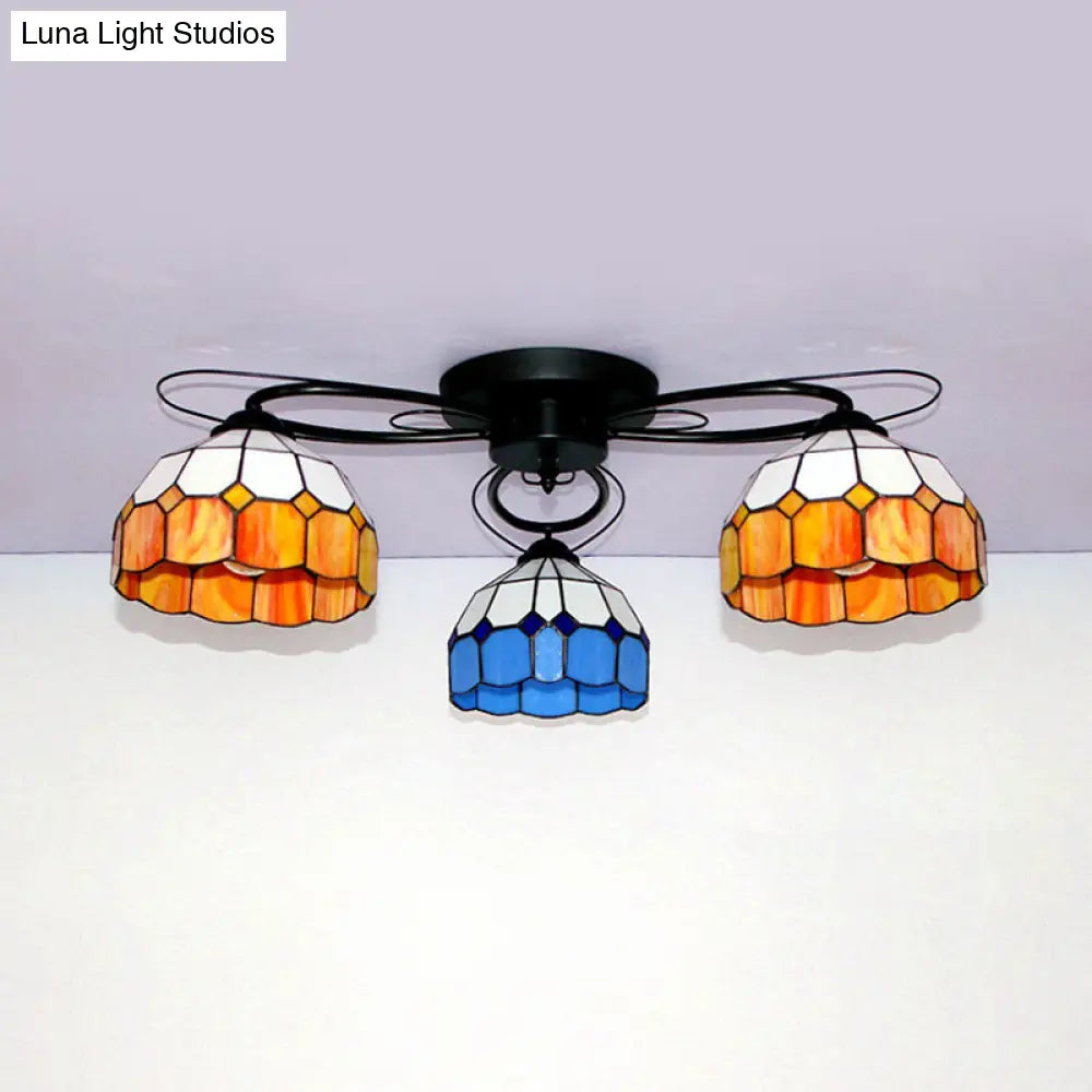 DecorBites™ DecorBites™ Victorian Stained Glass Ceiling Fixture - Dome Shape, Black Flush Mount with 3 Lights