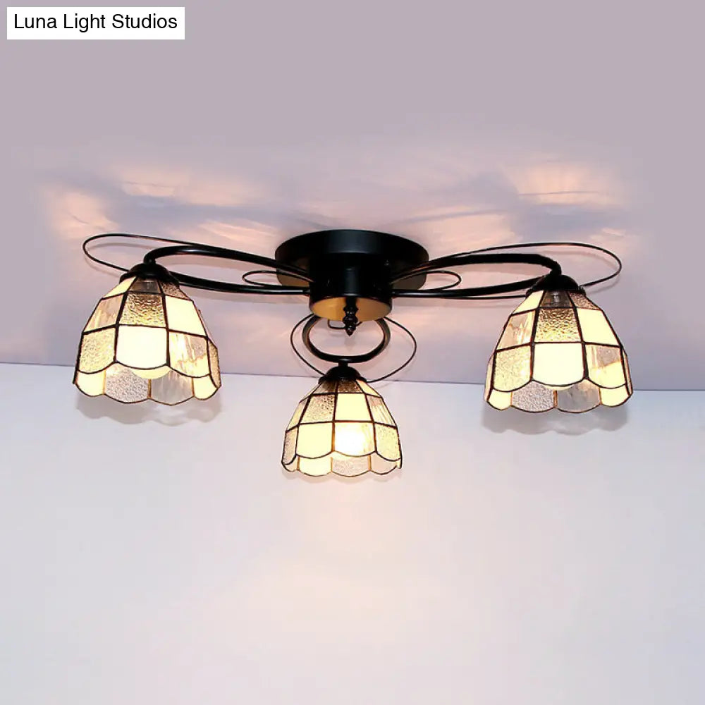 DecorBites™ DecorBites™ Victorian Stained Glass Ceiling Fixture - Dome Shape, Black Flush Mount with 3 Lights