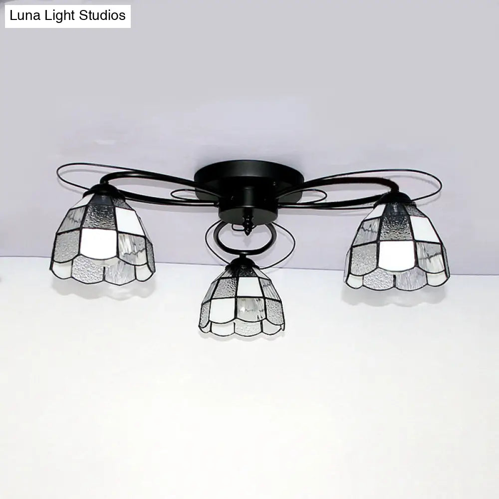 DecorBites™ DecorBites™ Victorian Stained Glass Ceiling Fixture - Dome Shape, Black Flush Mount with 3 Lights