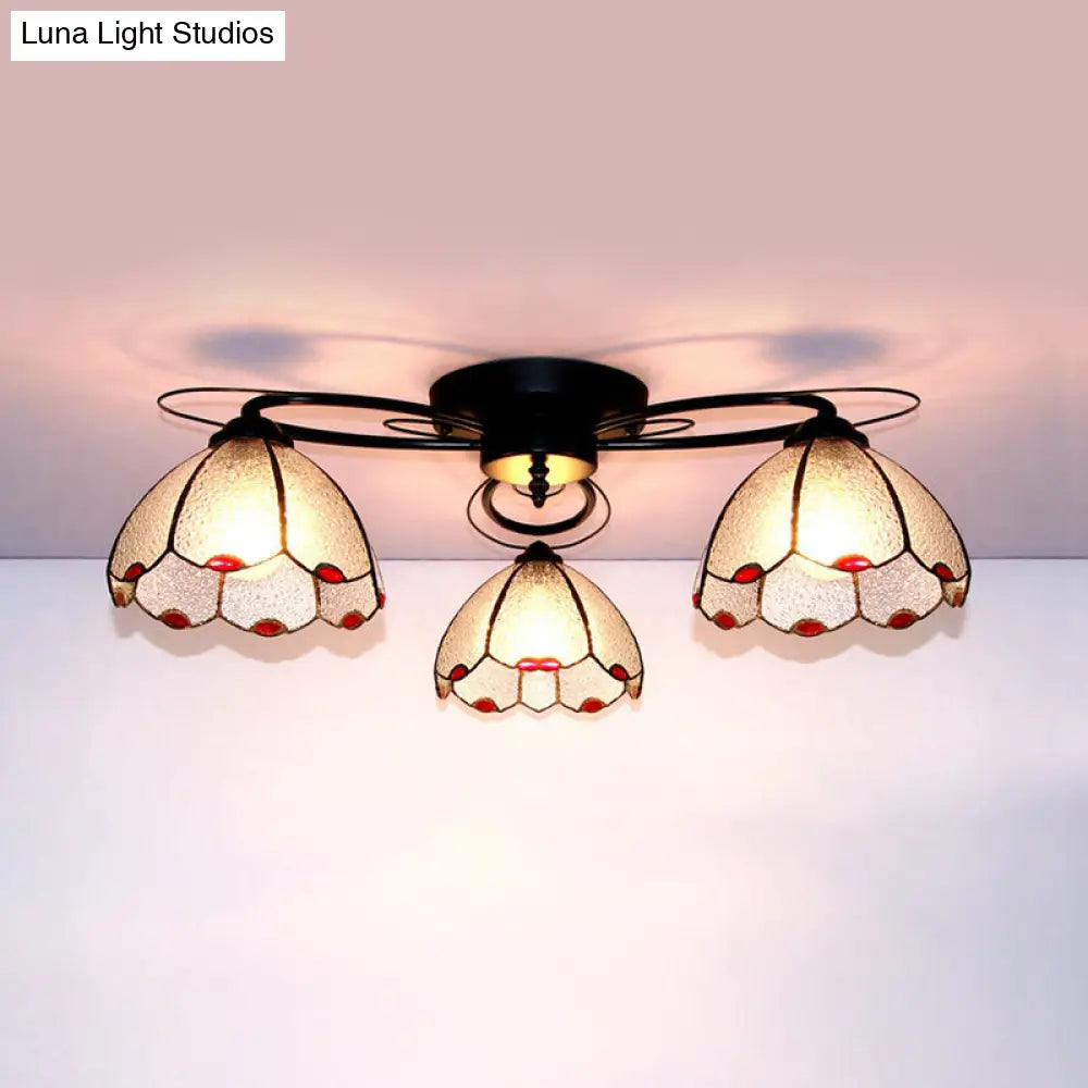 DecorBites™ DecorBites™ Victorian Stained Glass Ceiling Fixture - Dome Shape, Black Flush Mount with 3 Lights