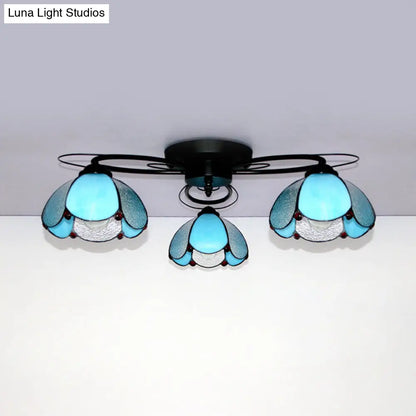 DecorBites™ DecorBites™ Victorian Stained Glass Ceiling Fixture - Dome Shape, Black Flush Mount with 3 Lights