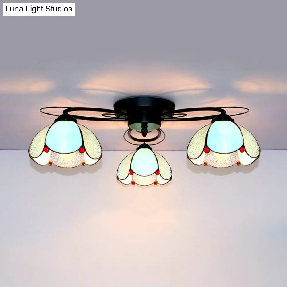 DecorBites™ DecorBites™ Victorian Stained Glass Ceiling Fixture - Dome Shape, Black Flush Mount with 3 Lights