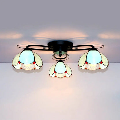 DecorBites™ DecorBites™ Victorian Stained Glass Ceiling Fixture - Dome Shape, Black Flush Mount with 3 Lights