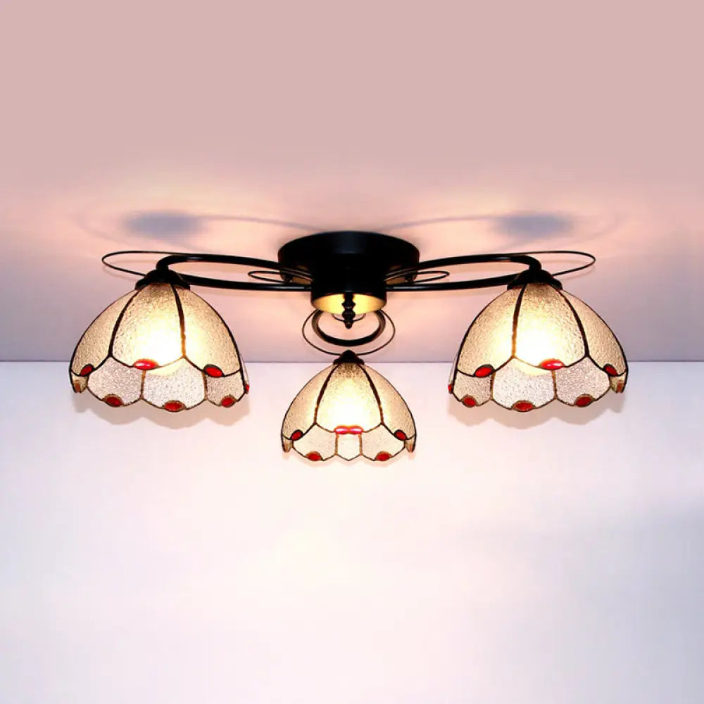 DecorBites™ DecorBites™ Victorian Stained Glass Ceiling Fixture - Dome Shape, Black Flush Mount with 3 Lights