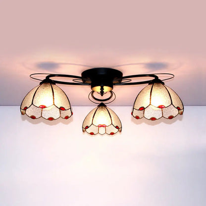 DecorBites™ DecorBites™ Victorian Stained Glass Ceiling Fixture - Dome Shape, Black Flush Mount with 3 Lights