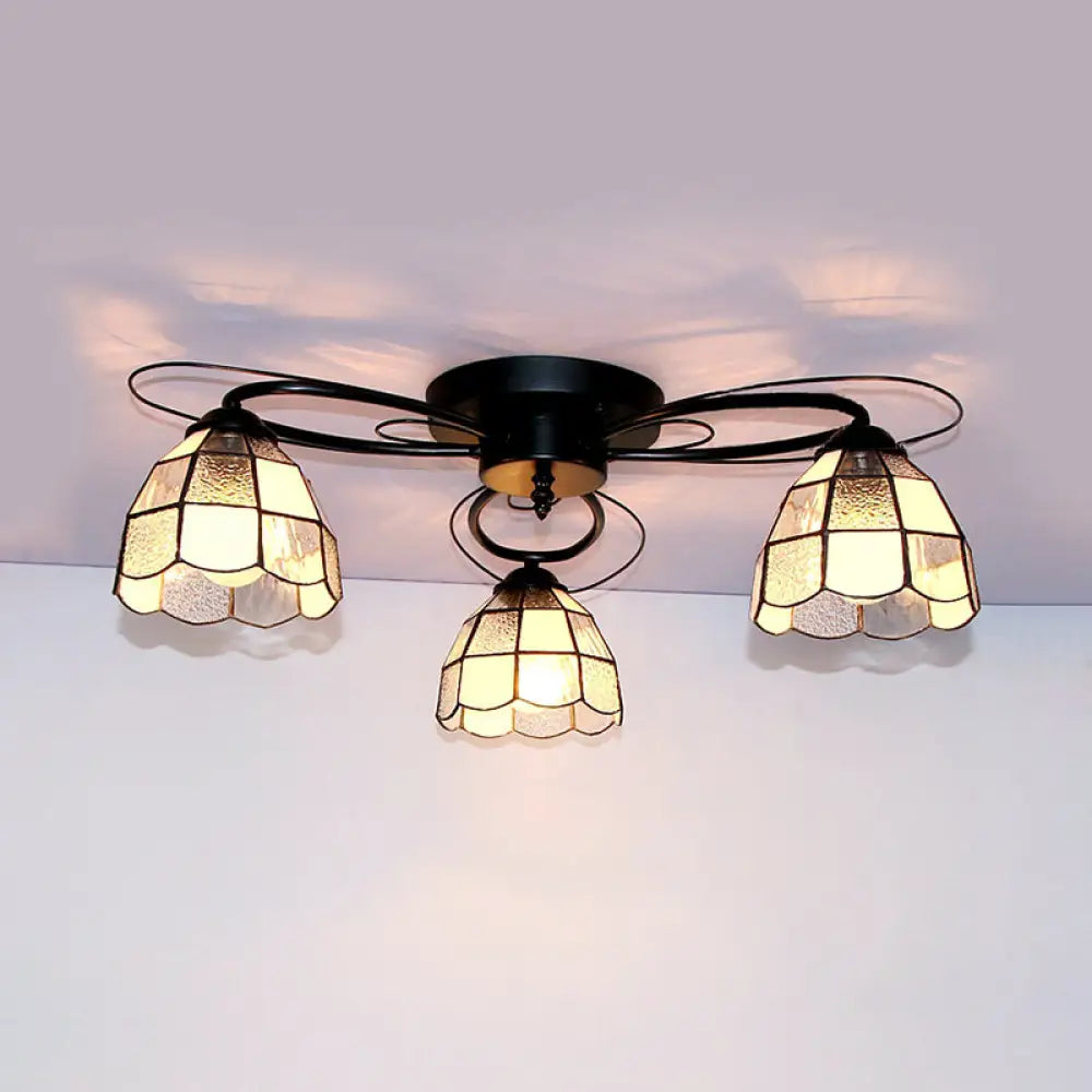 DecorBites™ DecorBites™ Victorian Stained Glass Ceiling Fixture - Dome Shape, Black Flush Mount with 3 Lights
