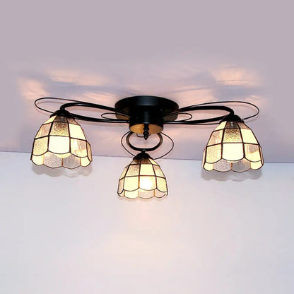 DecorBites™ DecorBites™ Victorian Stained Glass Ceiling Fixture - Dome Shape, Black Flush Mount with 3 Lights