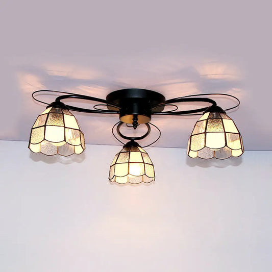 DecorBites™ DecorBites™ Victorian Stained Glass Ceiling Fixture - Dome Shape, Black Flush Mount with 3 Lights