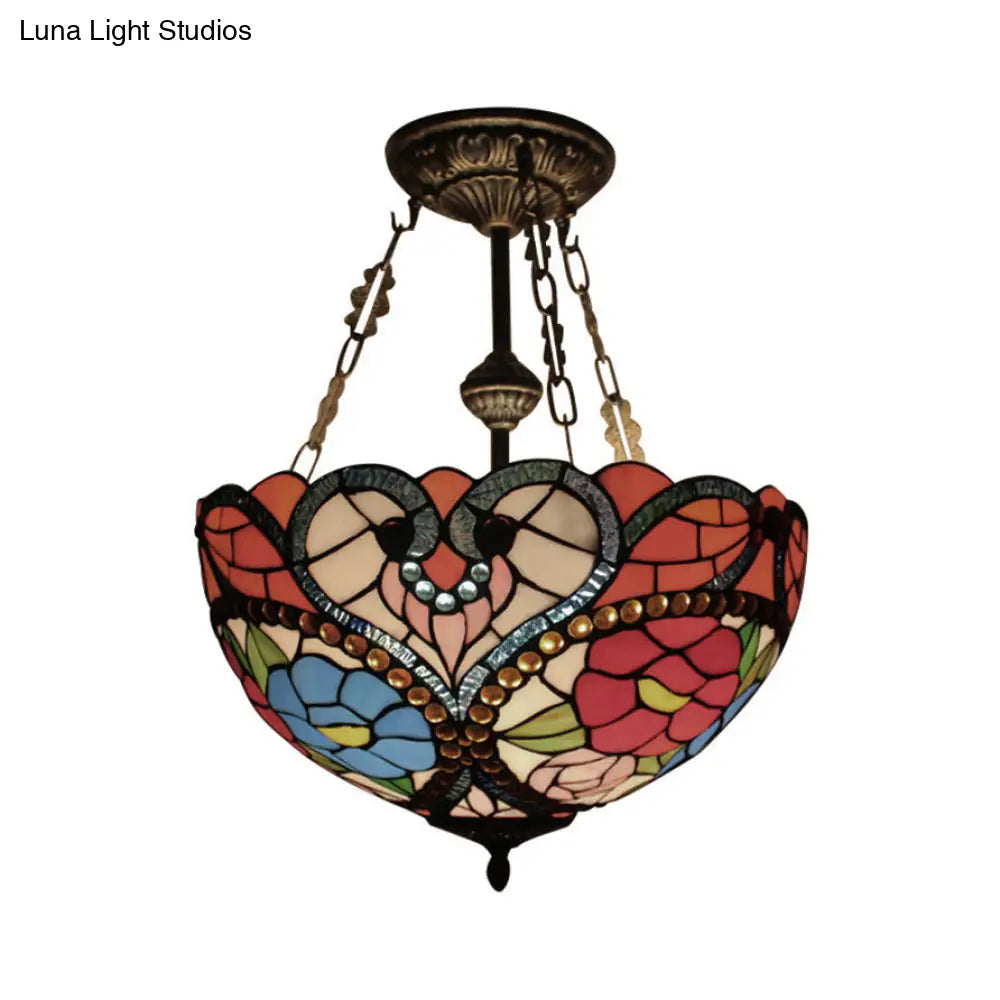 DecorBites™ DecorBites™ Victorian Stained Glass Ceiling Light - Elegant Semi Flush Mount with Floral Pattern