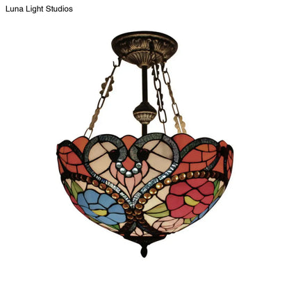 DecorBites™ DecorBites™ Victorian Stained Glass Ceiling Light - Elegant Semi Flush Mount with Floral Pattern