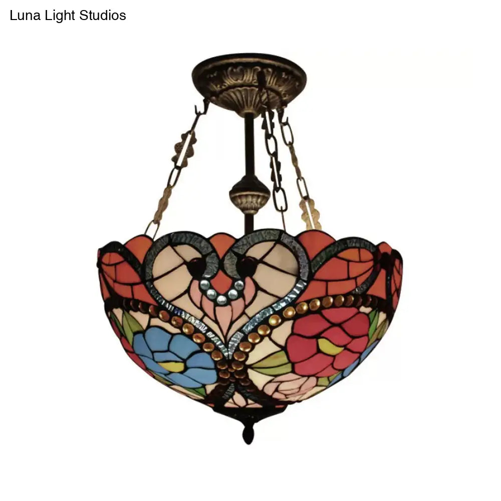 DecorBites™ DecorBites™ Victorian Stained Glass Ceiling Light - Elegant Semi Flush Mount with Floral Pattern