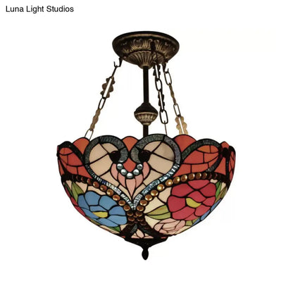 DecorBites™ DecorBites™ Victorian Stained Glass Ceiling Light - Elegant Semi Flush Mount with Floral Pattern