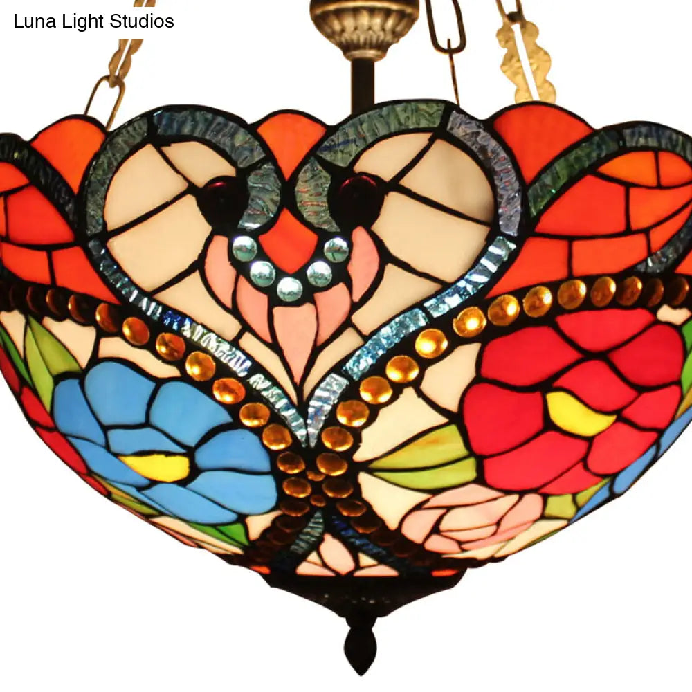 DecorBites™ DecorBites™ Victorian Stained Glass Ceiling Light - Elegant Semi Flush Mount with Floral Pattern