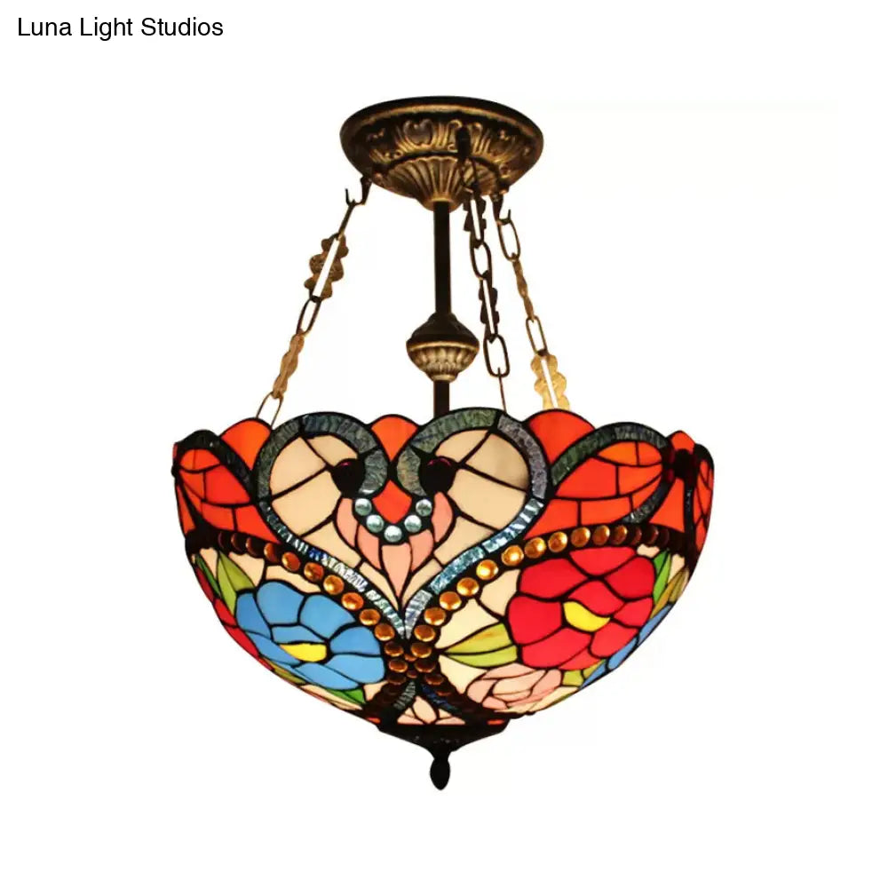 DecorBites™ DecorBites™ Victorian Stained Glass Ceiling Light - Elegant Semi Flush Mount with Floral Pattern