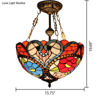 DecorBites™ DecorBites™ Victorian Stained Glass Ceiling Light - Elegant Semi Flush Mount with Floral Pattern