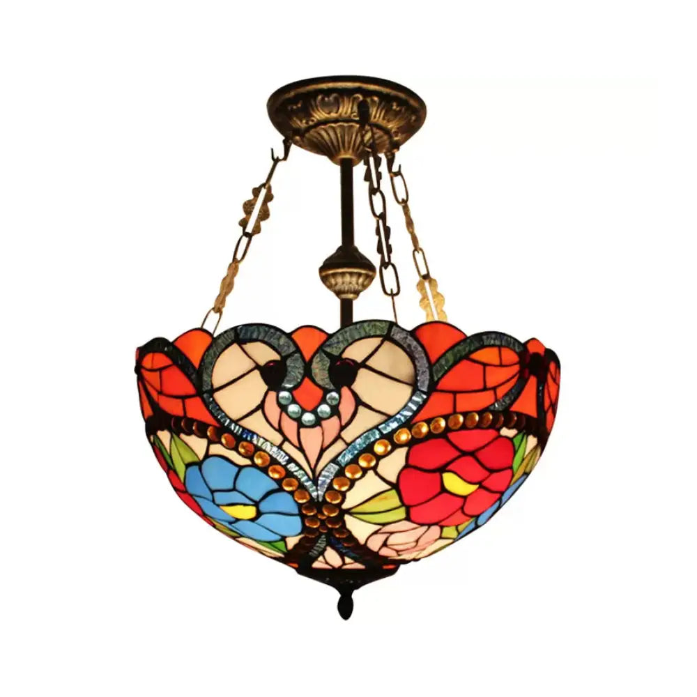 DecorBites™ DecorBites™ Victorian Stained Glass Ceiling Light - Elegant Semi Flush Mount with Floral Pattern