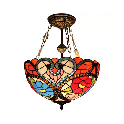 DecorBites™ DecorBites™ Victorian Stained Glass Ceiling Light - Elegant Semi Flush Mount with Floral Pattern