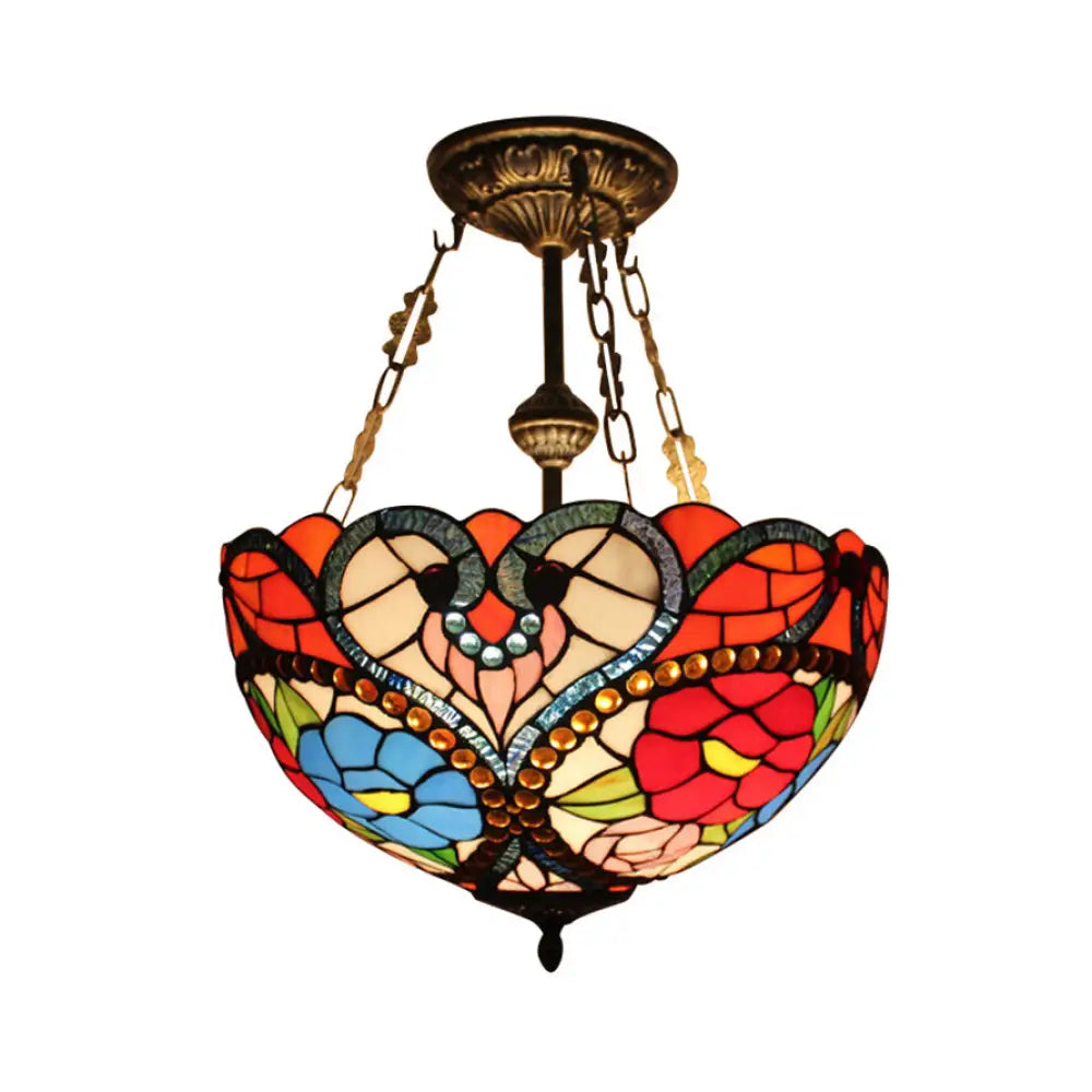 DecorBites™ DecorBites™ Victorian Stained Glass Ceiling Light - Elegant Semi Flush Mount with Floral Pattern