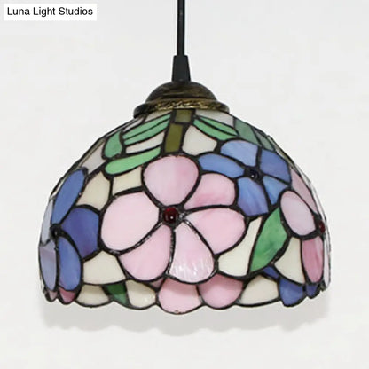 Victorian Stained Glass Ceiling Light - Purple-Pink, Suspended Fixture for Bedroom