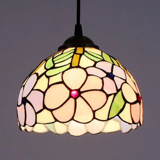 Victorian Stained Glass Ceiling Light - Purple-Pink, Suspended Fixture for Bedroom